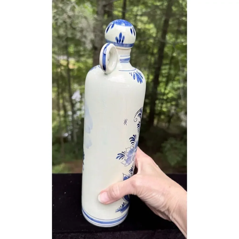 Blue Delft Holland BOLS Dutch Apricot Empty Brandy Liquor Decanter Bottle